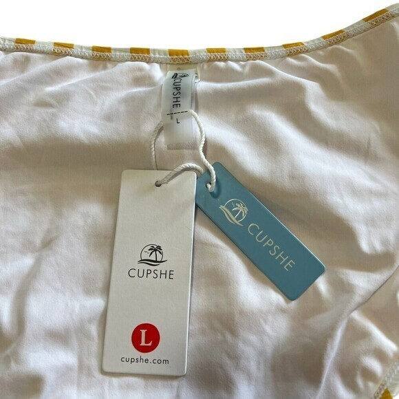 CUPSHE Swim Bottoms Size L Yellow and White Striped High Waisted Textured - Picture 7 of 14